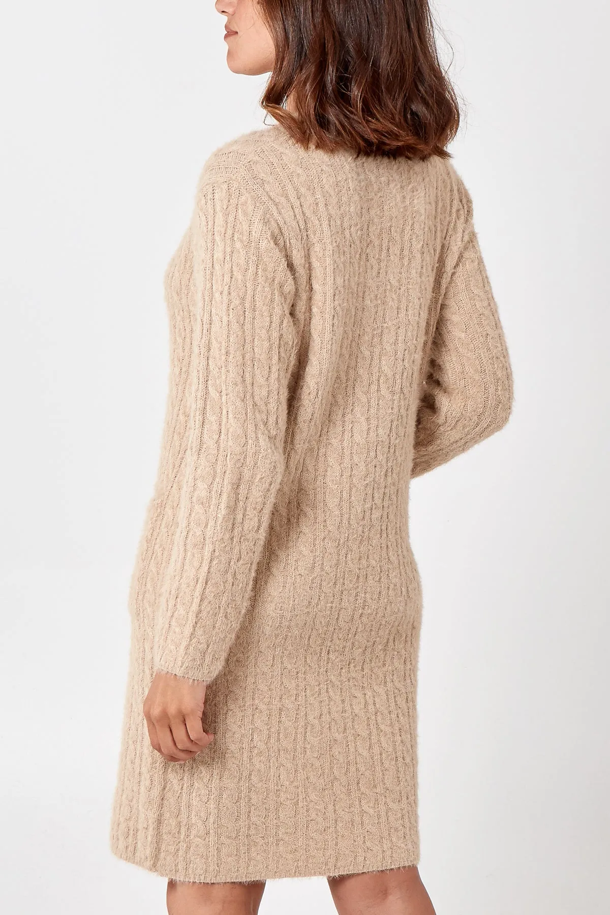 Cable Knit Dress With Front Pockets