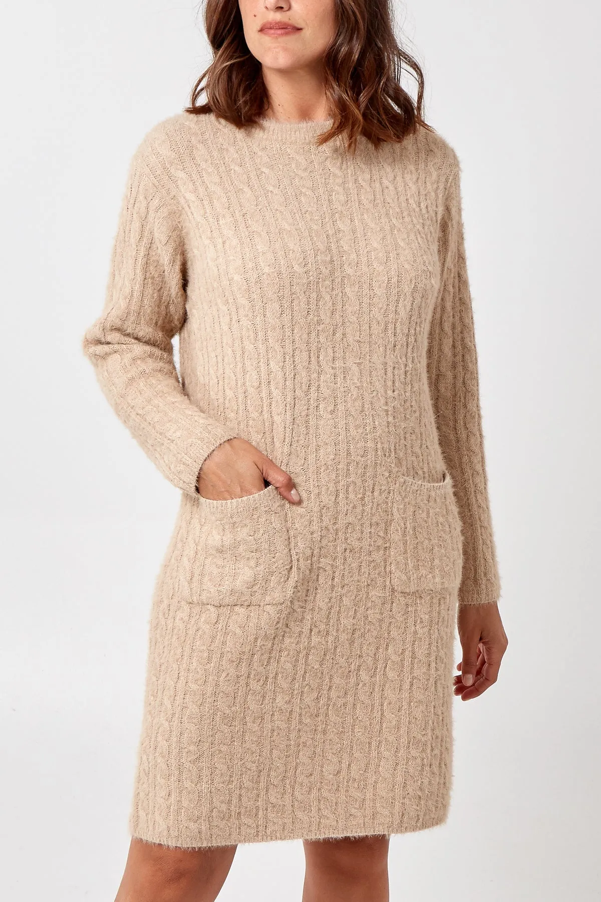 Cable Knit Dress With Front Pockets