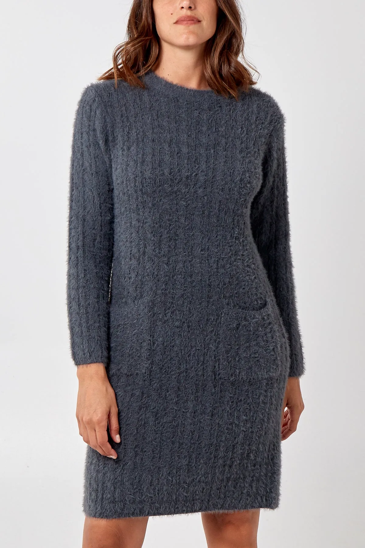 Cable Knit Dress With Front Pockets