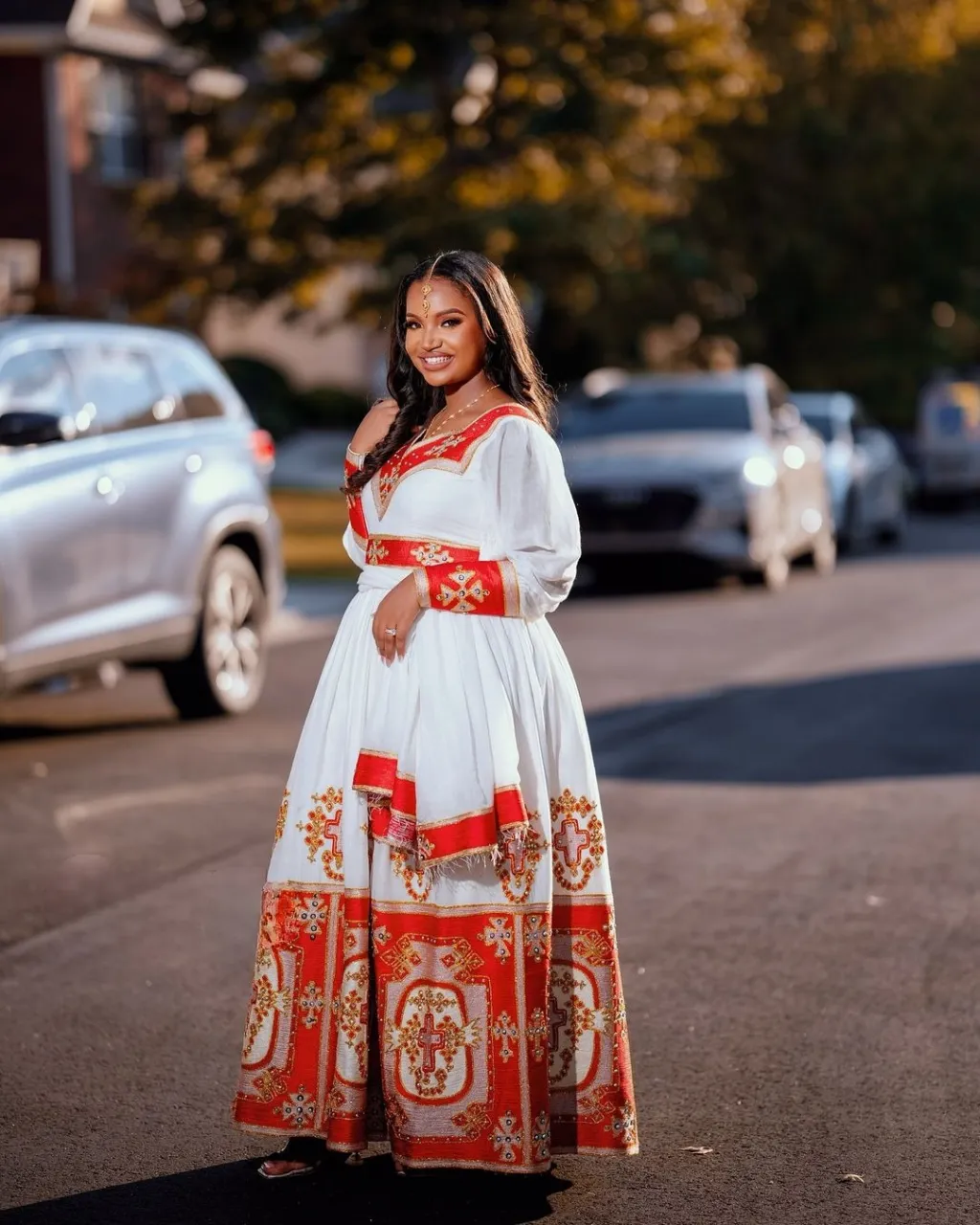 Captivating Red Habesha Dress for Grand Events: with Intricate Golden Design Traditional Ethiopian Dress