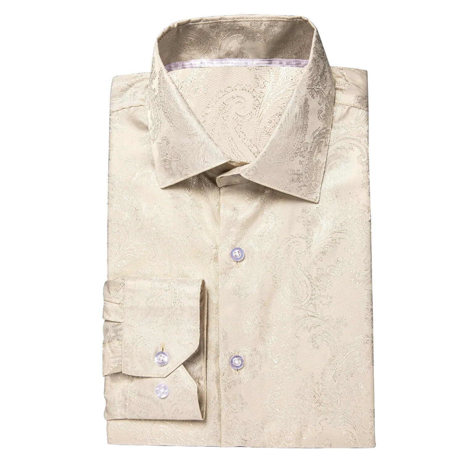 Champagne Paisley Silk Men's Long Sleeve Shirt