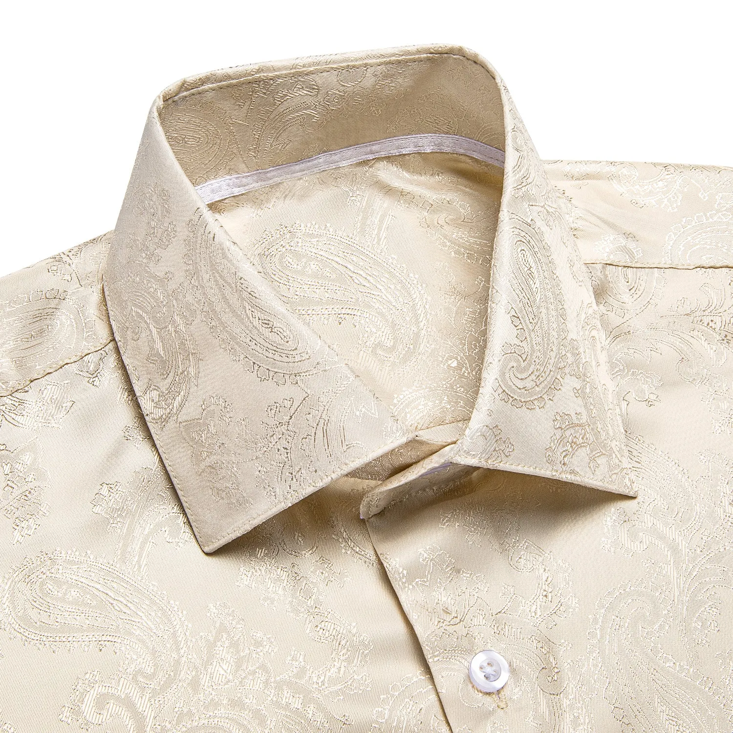 Champagne Paisley Silk Men's Long Sleeve Shirt