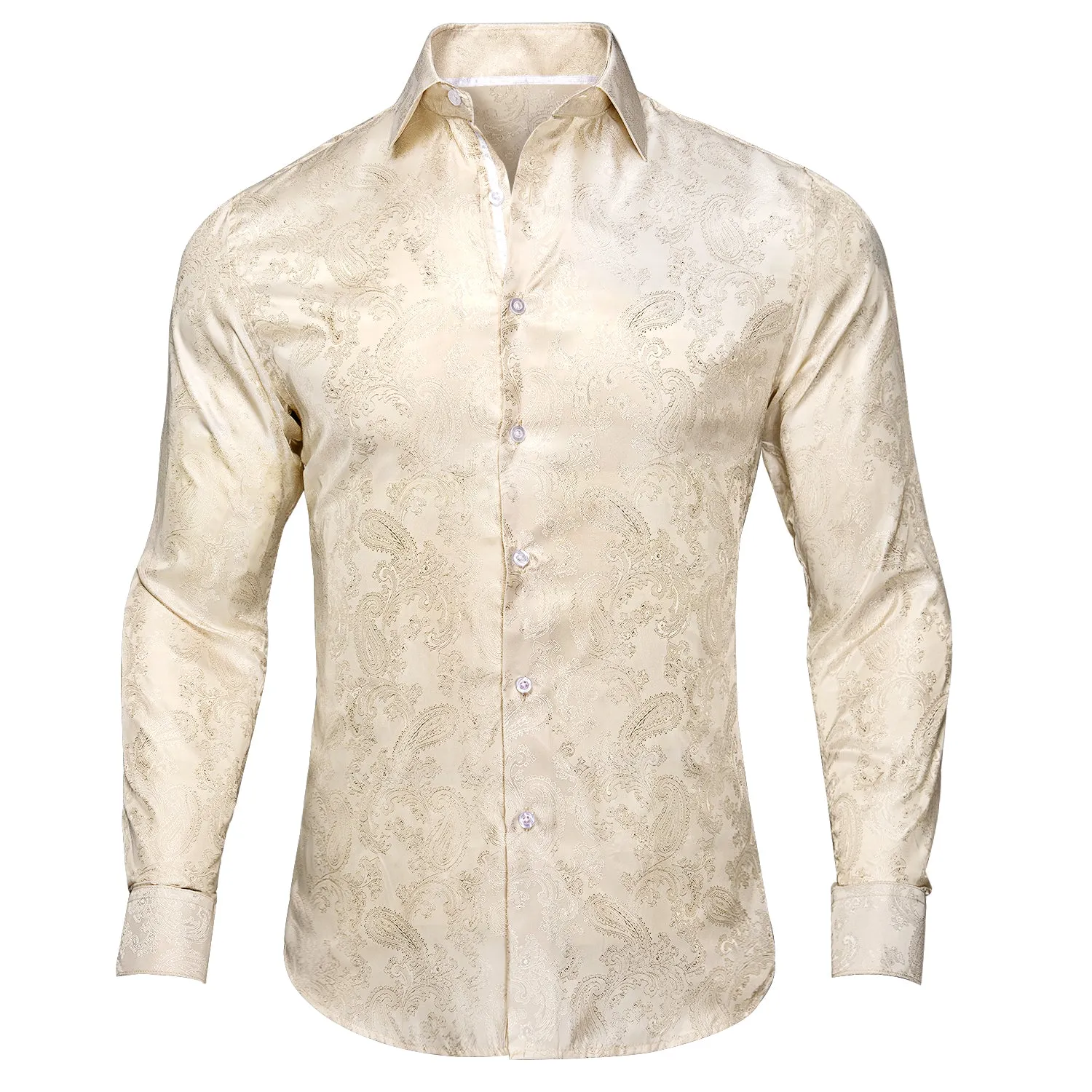 Champagne Paisley Silk Men's Long Sleeve Shirt