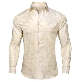 Champagne Paisley Silk Men's Long Sleeve Shirt