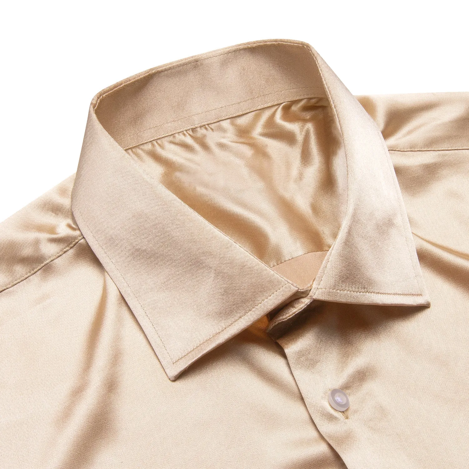 Champagne Solid Satin Men's Long Sleeve Shirt