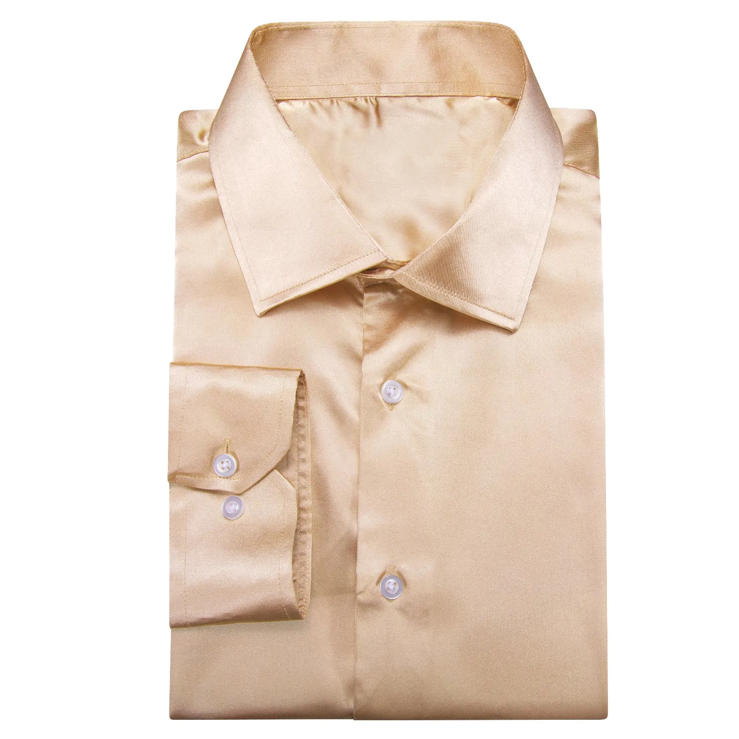 Champagne Solid Satin Men's Long Sleeve Shirt