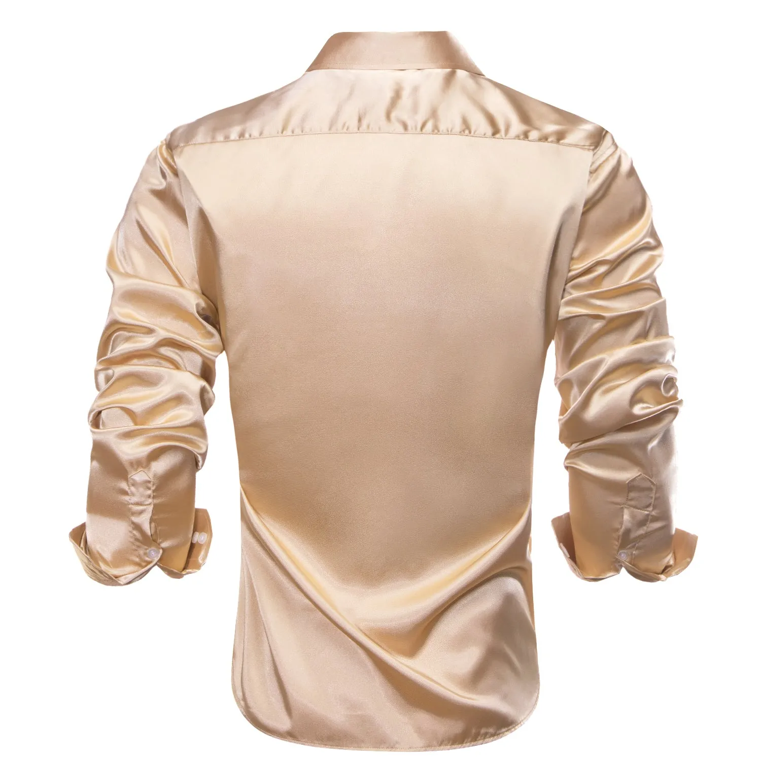 Champagne Solid Satin Men's Long Sleeve Shirt