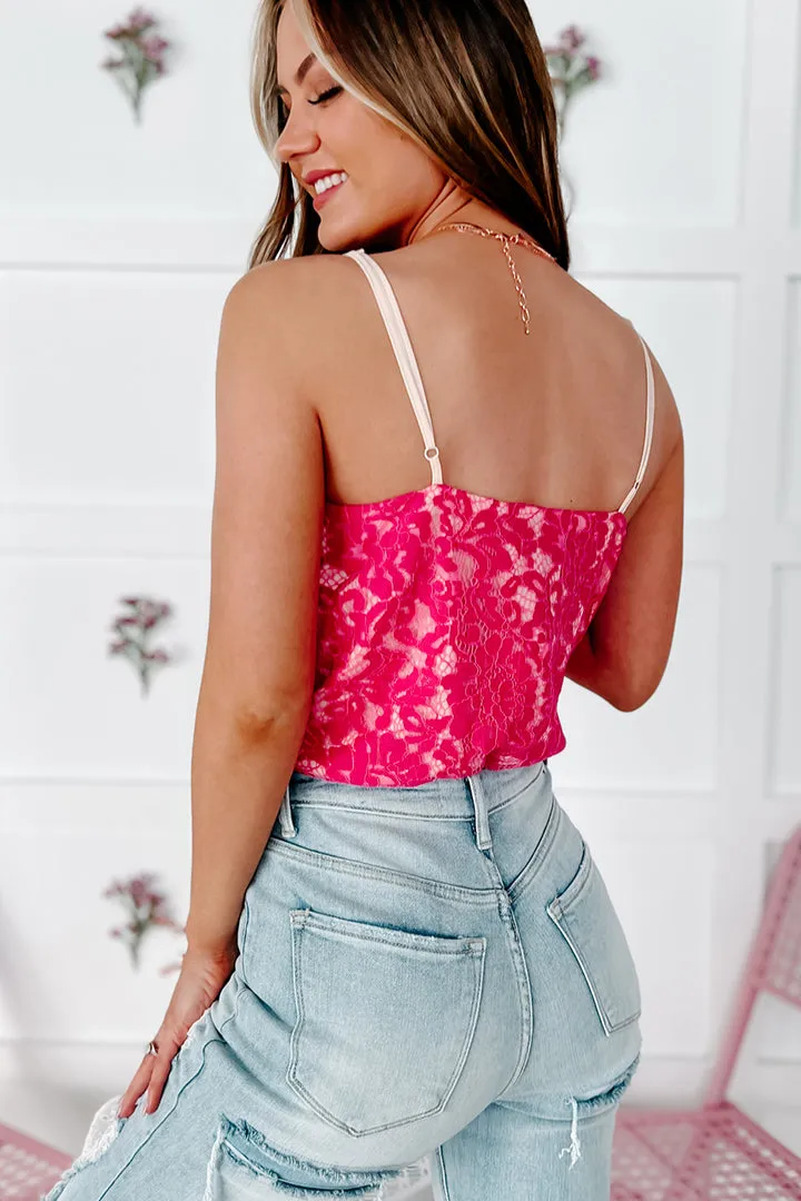 Chasing Perfection Scalloped Lace Bodysuit (Fuchsia)