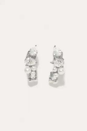 Chasing Shadows - Pearl and Zirconia Platinum Plated Small Earrings