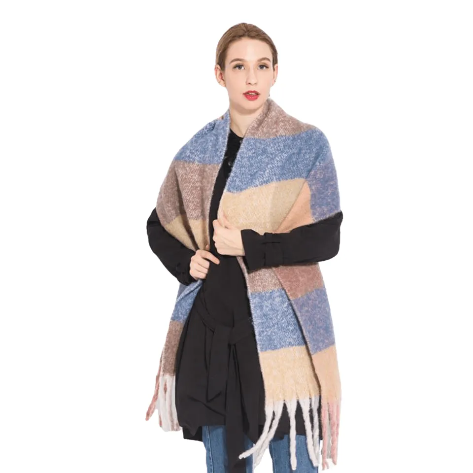 Chic Autumn/Winter Women's Tassel Shawl With Solid/Plaid Print