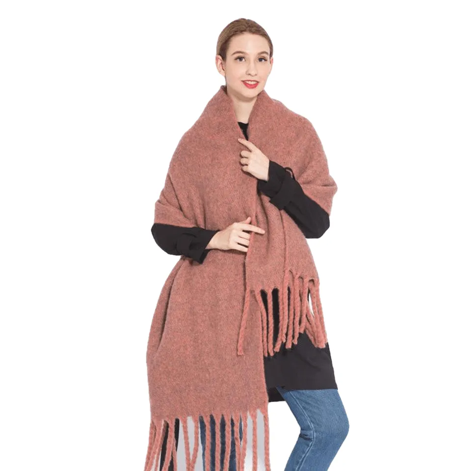 Chic Autumn/Winter Women's Tassel Shawl With Solid/Plaid Print