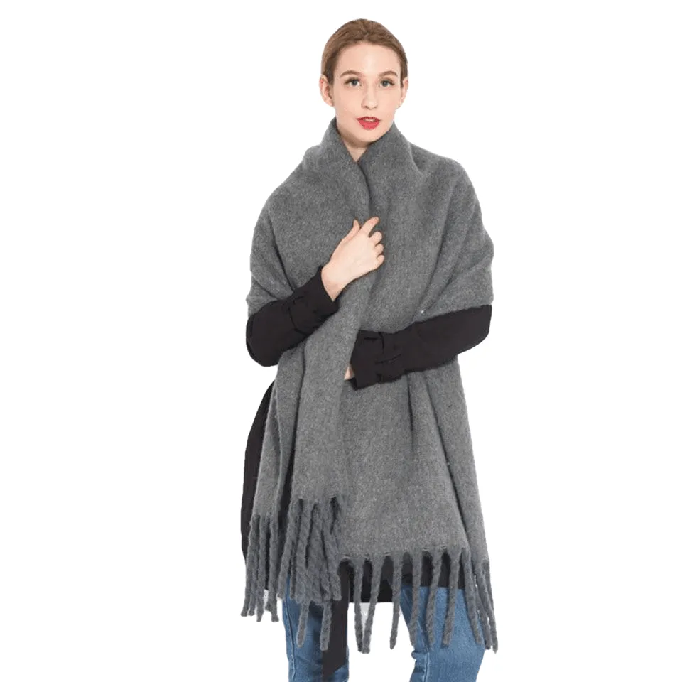 Chic Autumn/Winter Women's Tassel Shawl With Solid/Plaid Print