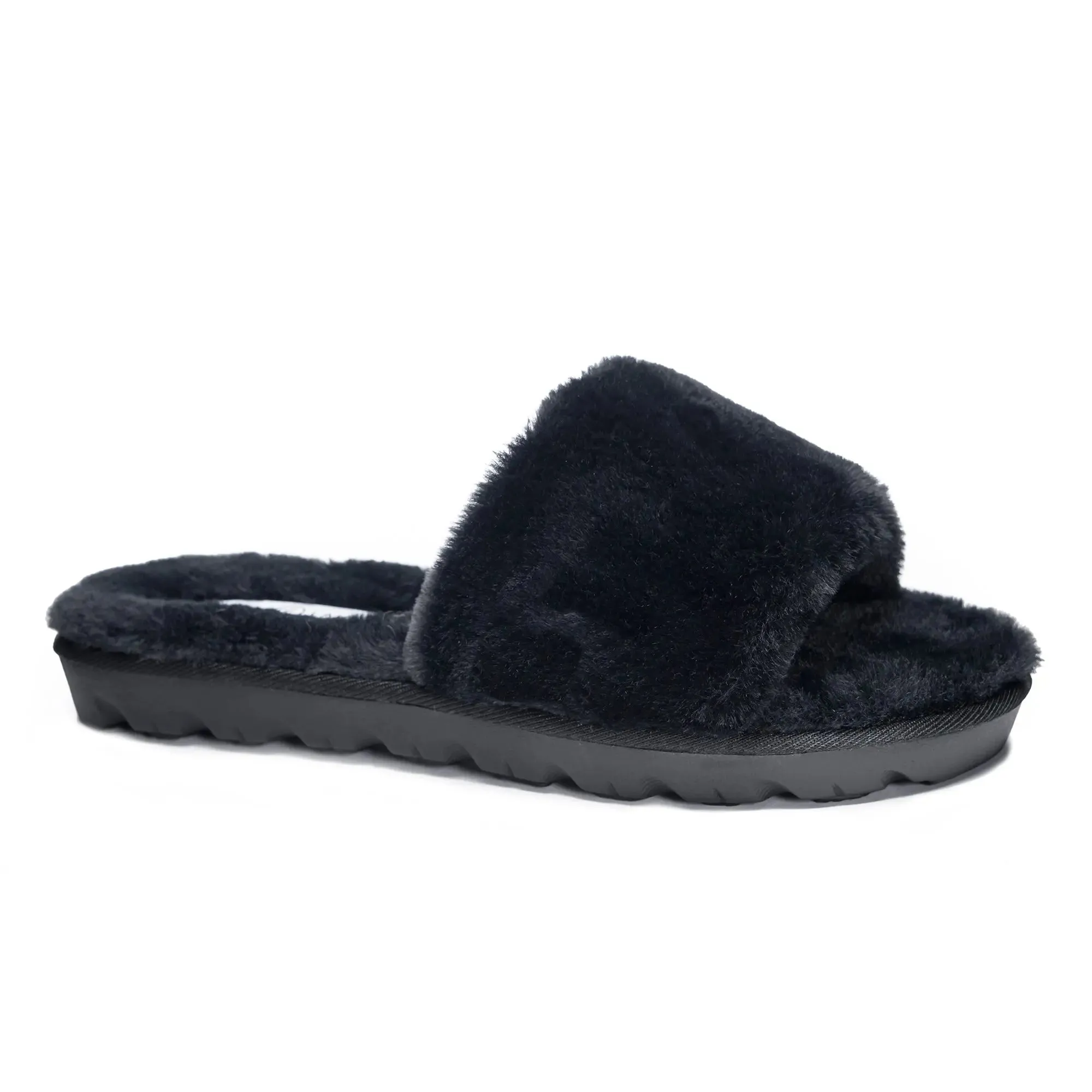 Chinese Laundry Rally Faux Fur Slide Slippers - Black