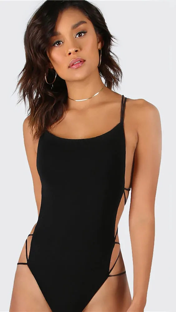 Chloe Strappy Open Back Bodysuit Black