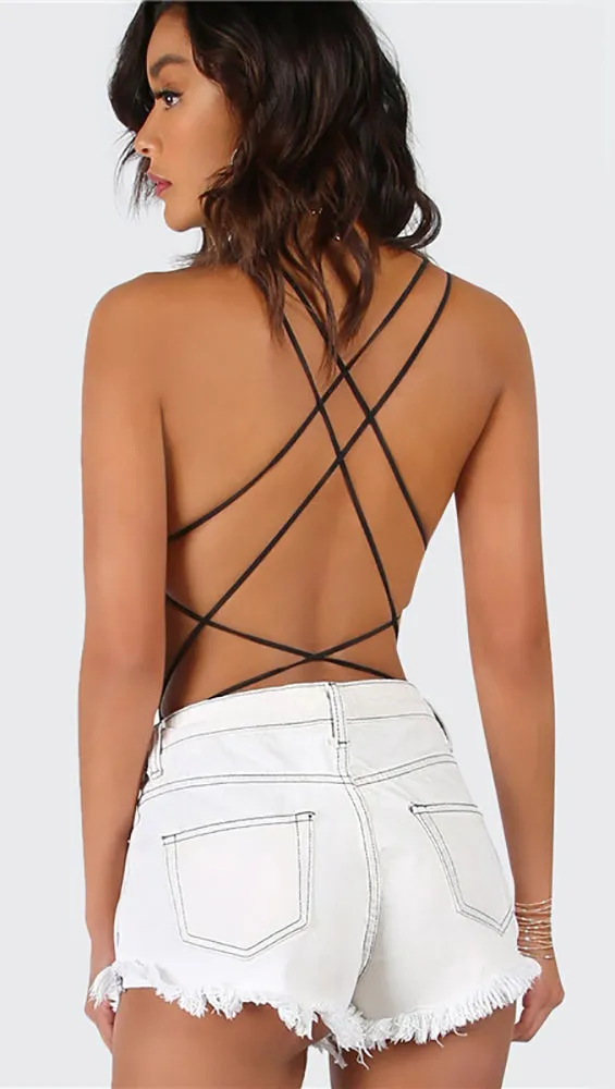 Chloe Strappy Open Back Bodysuit Black