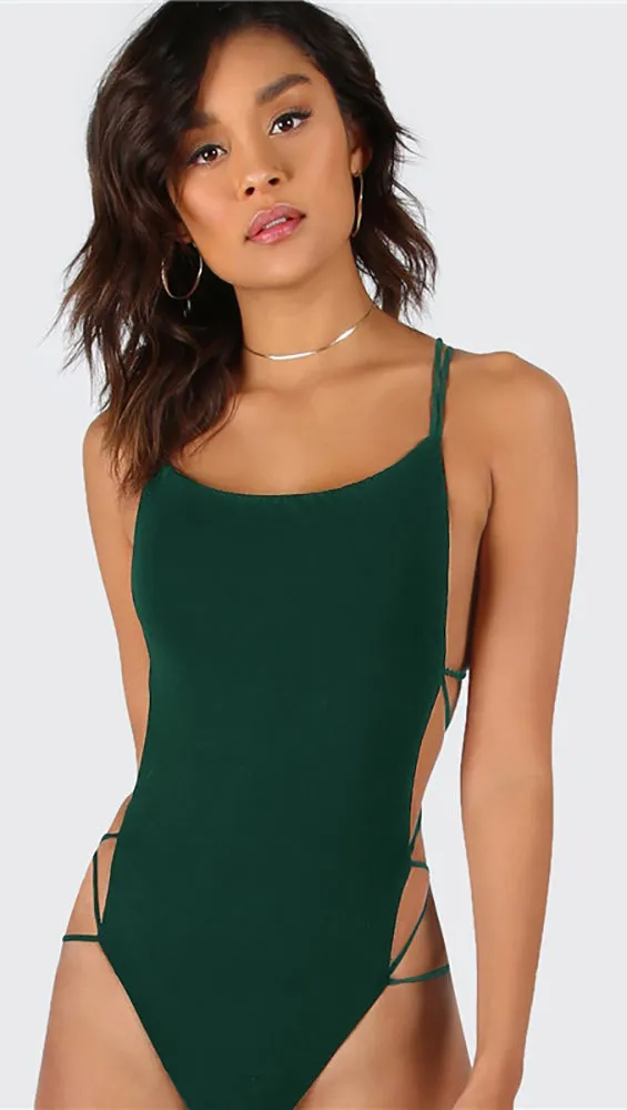 Chloe Strappy Open Back Bodysuit Forest