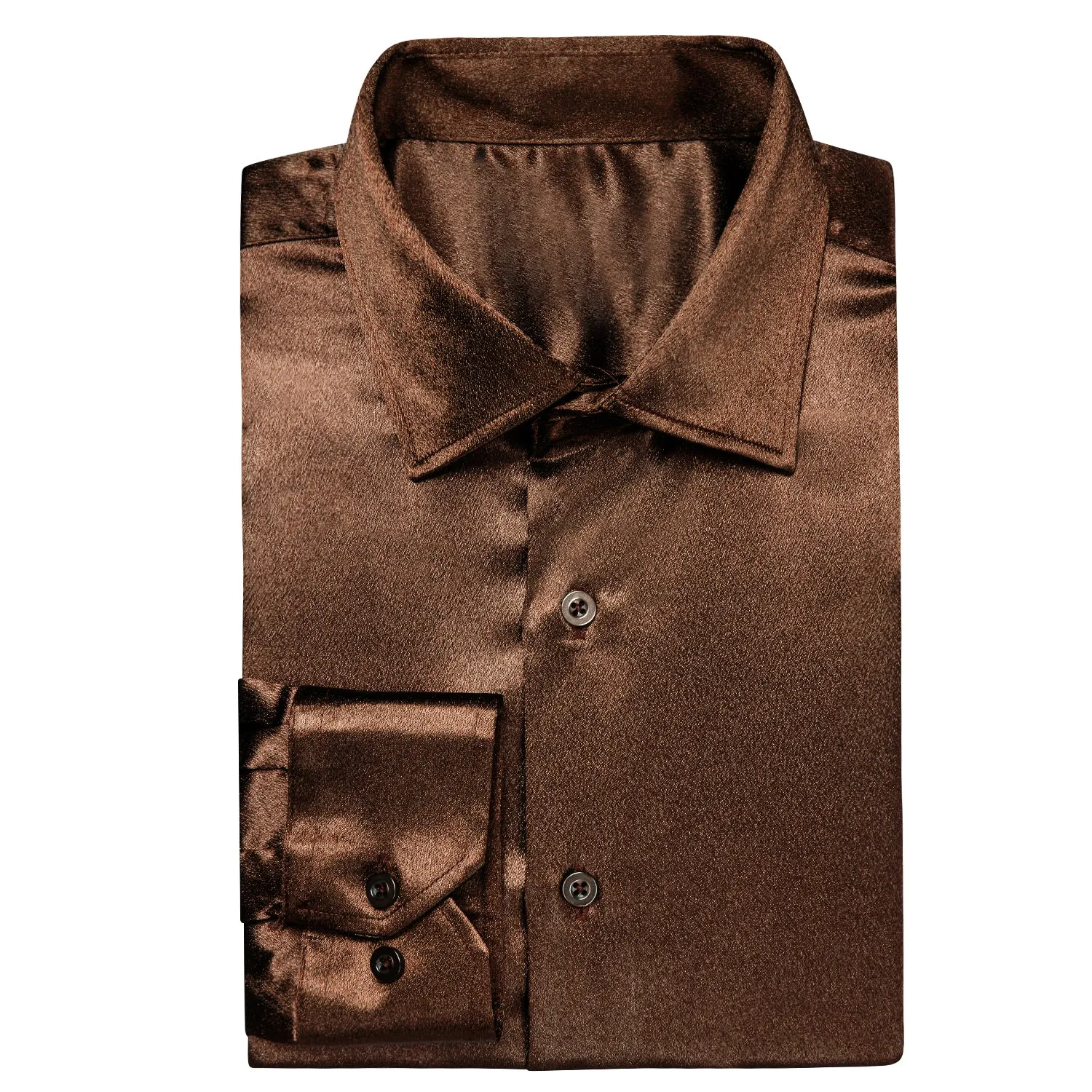 Chocolate Brown Solid Silk Men's Long Sleeve Shirt