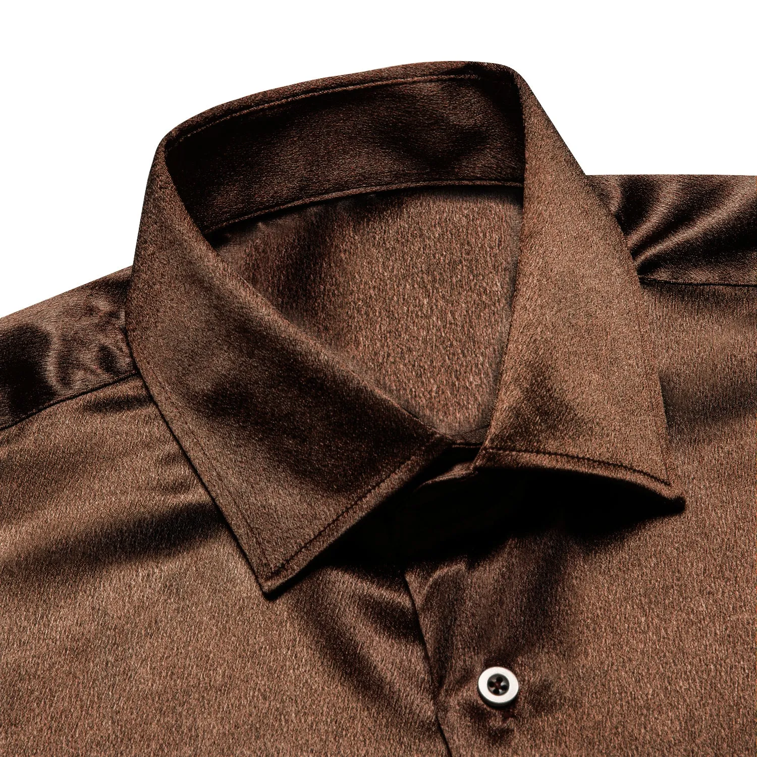 Chocolate Brown Solid Silk Men's Long Sleeve Shirt