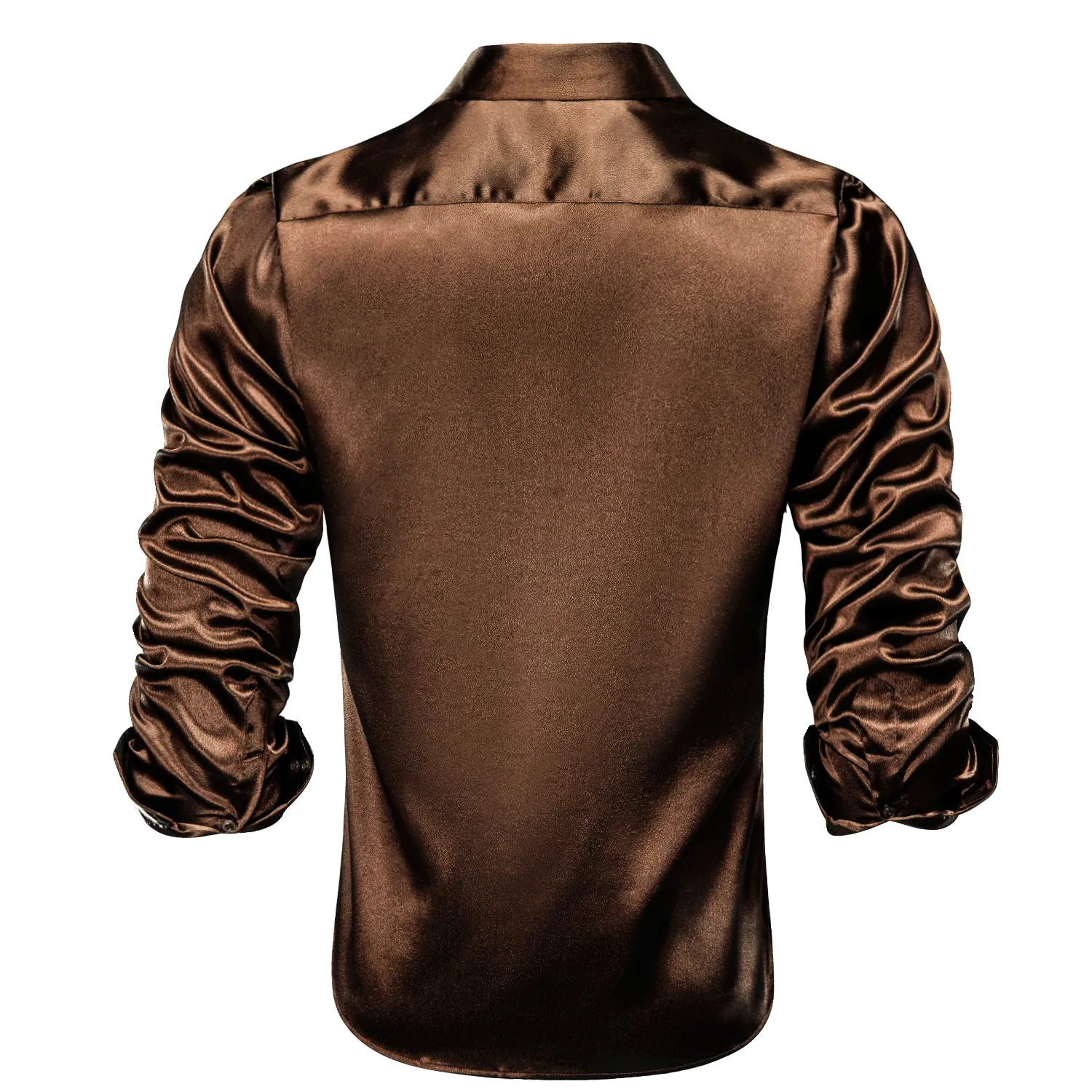 Chocolate Brown Solid Silk Men's Long Sleeve Shirt