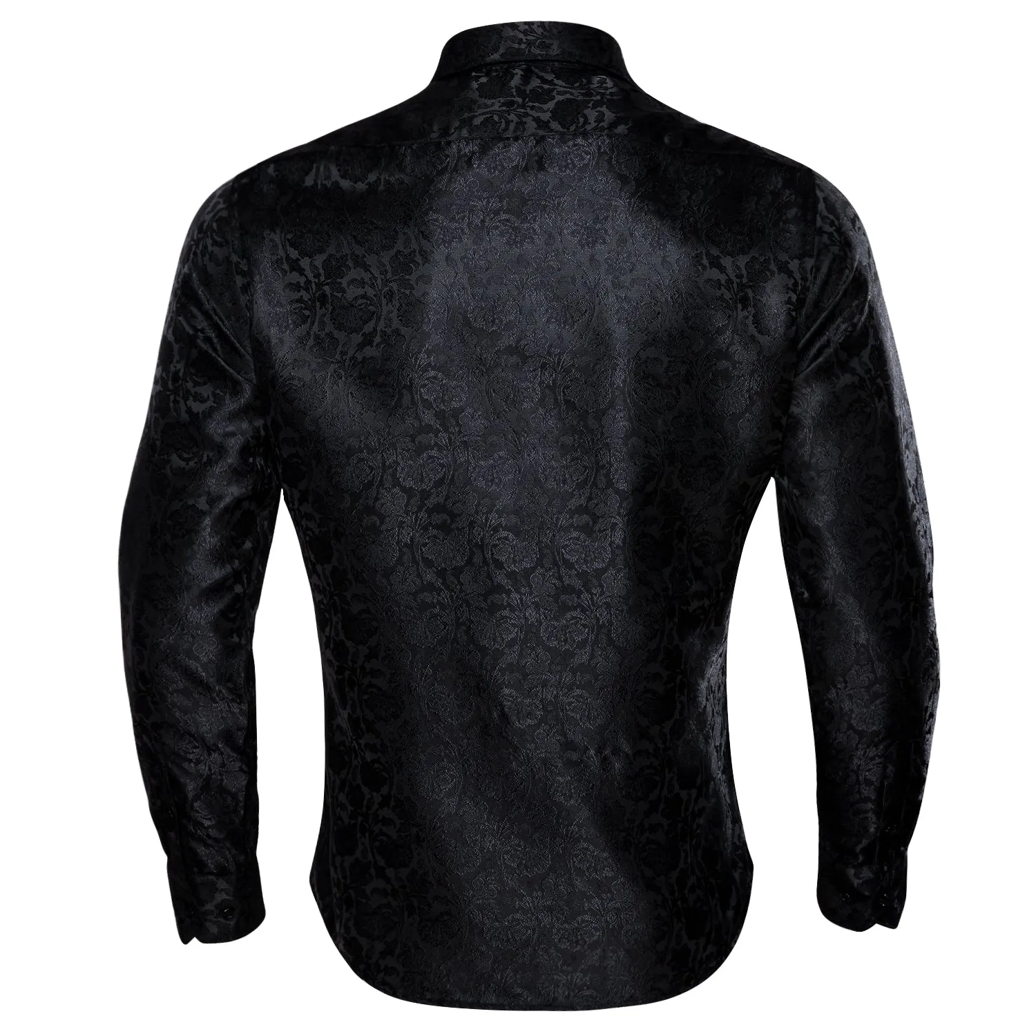 Classic Black Floral Silk Men's Long Sleeve Shirt