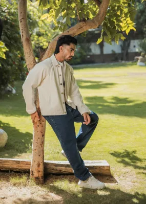 Classic White Shacket & Blue Urban Pleat Jeans Look