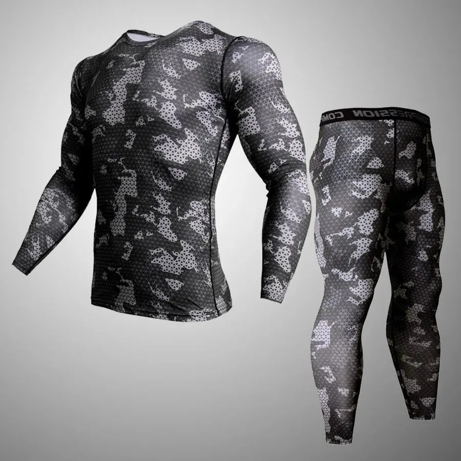 Compression underwear Men's Winter Thermal underwear MMA 3D wolf Bodybuilding T-Shirt Rashgarda leggings 2 piece tracksuit Men