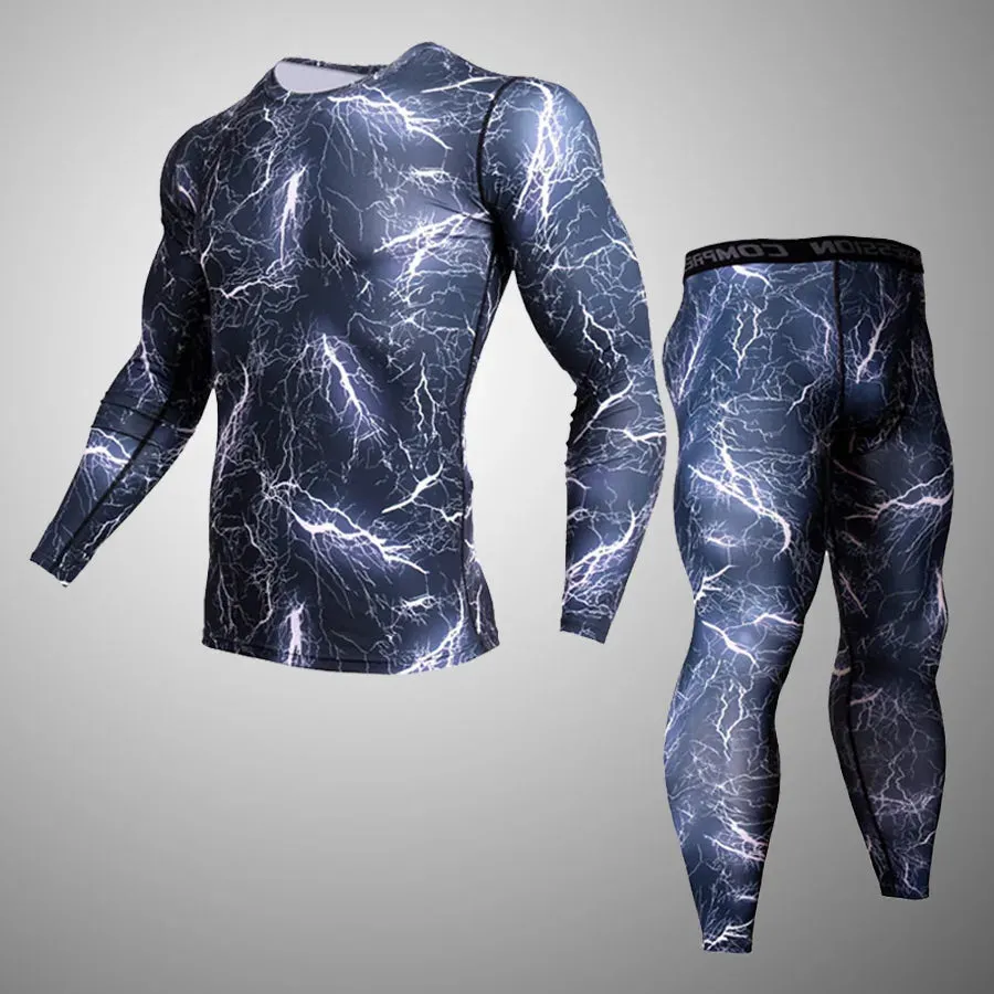 Compression underwear Men's Winter Thermal underwear MMA 3D wolf Bodybuilding T-Shirt Rashgarda leggings 2 piece tracksuit Men