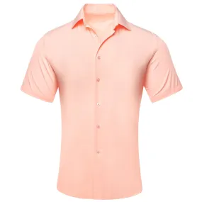 Cream Pink Solid Men's Short Sleeve Shirt