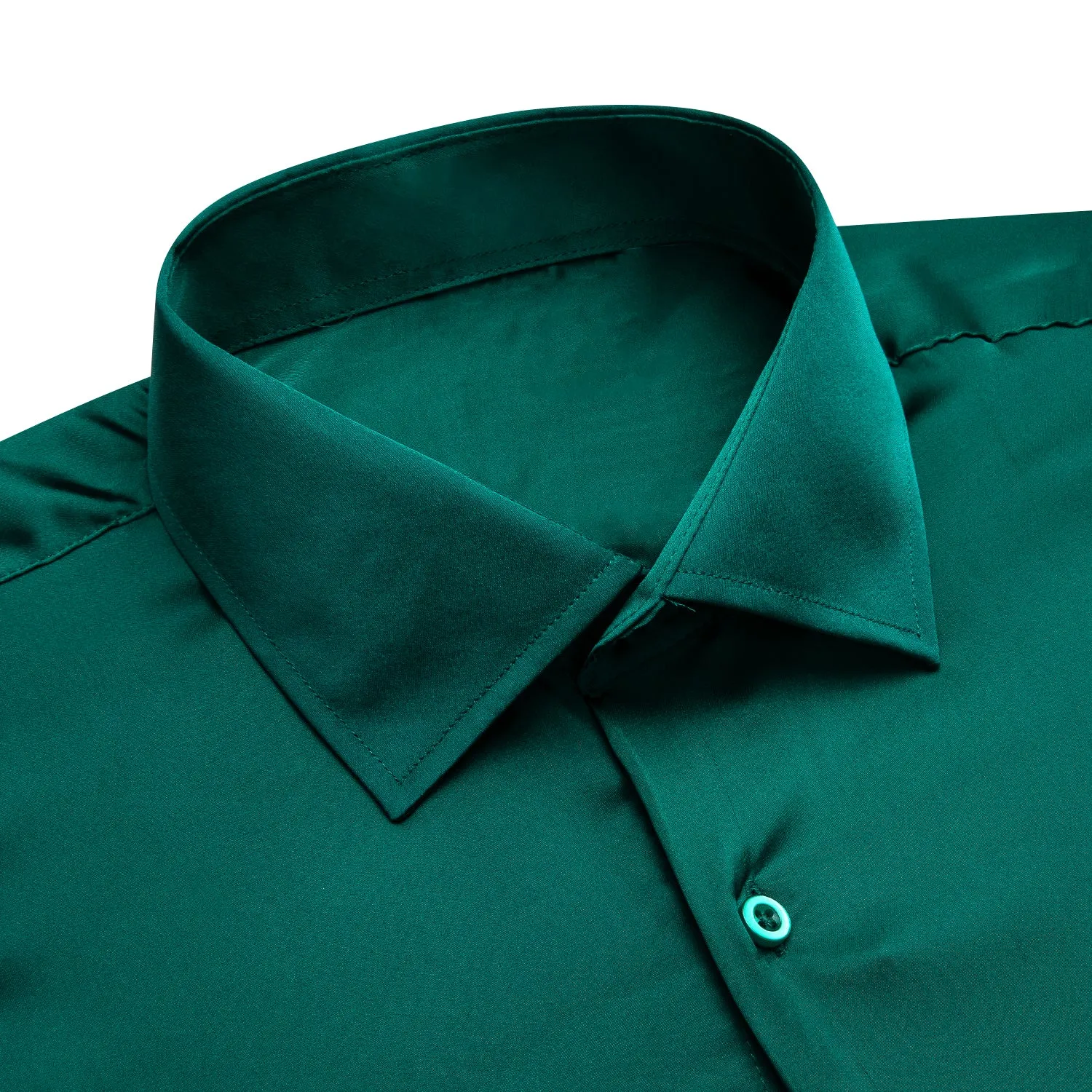 Dark Green Solid Satin Chiffon Non-stretch Men's Long Sleeve Shirt