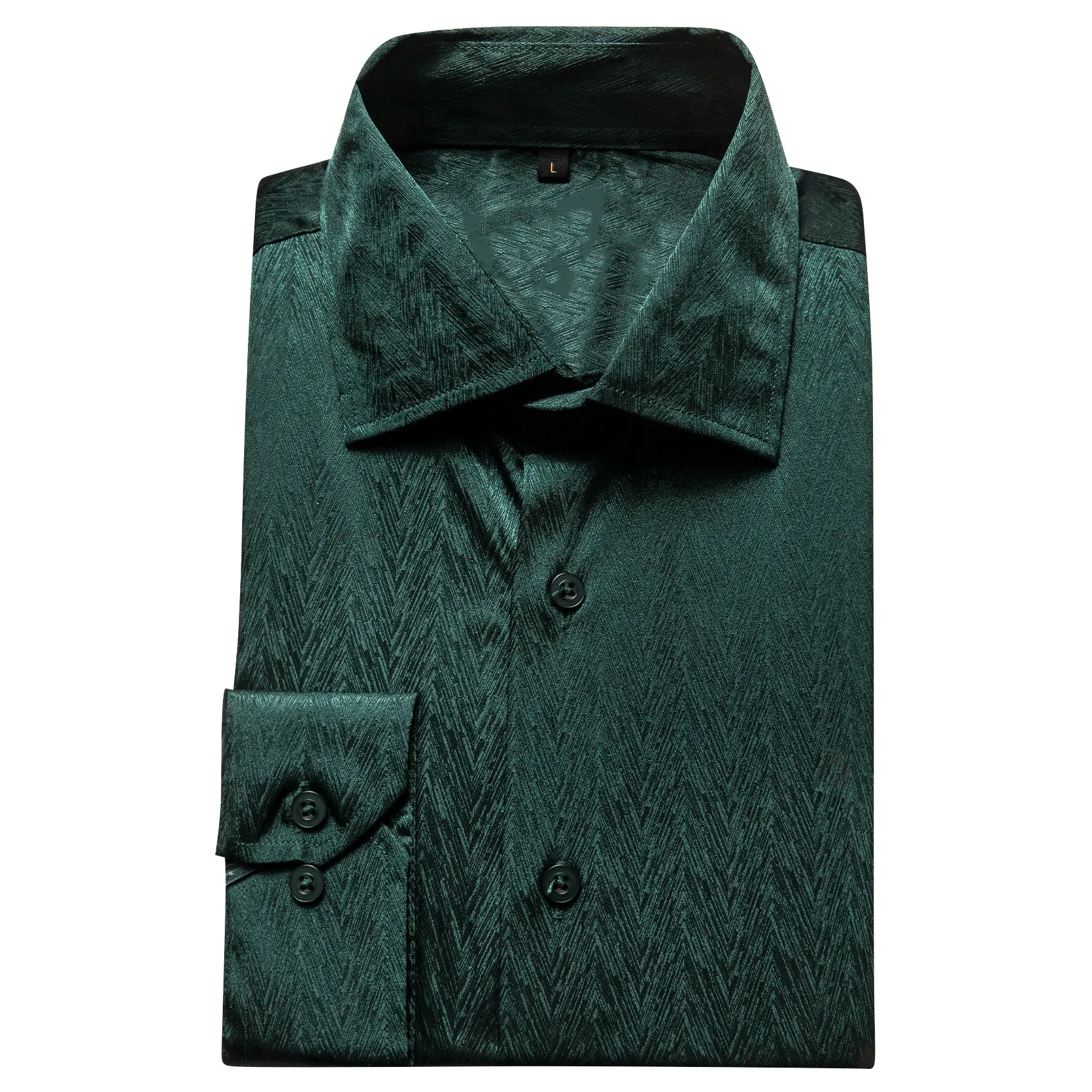 Dark Green Solid Woven Silk Men's Long Sleeve Shirt