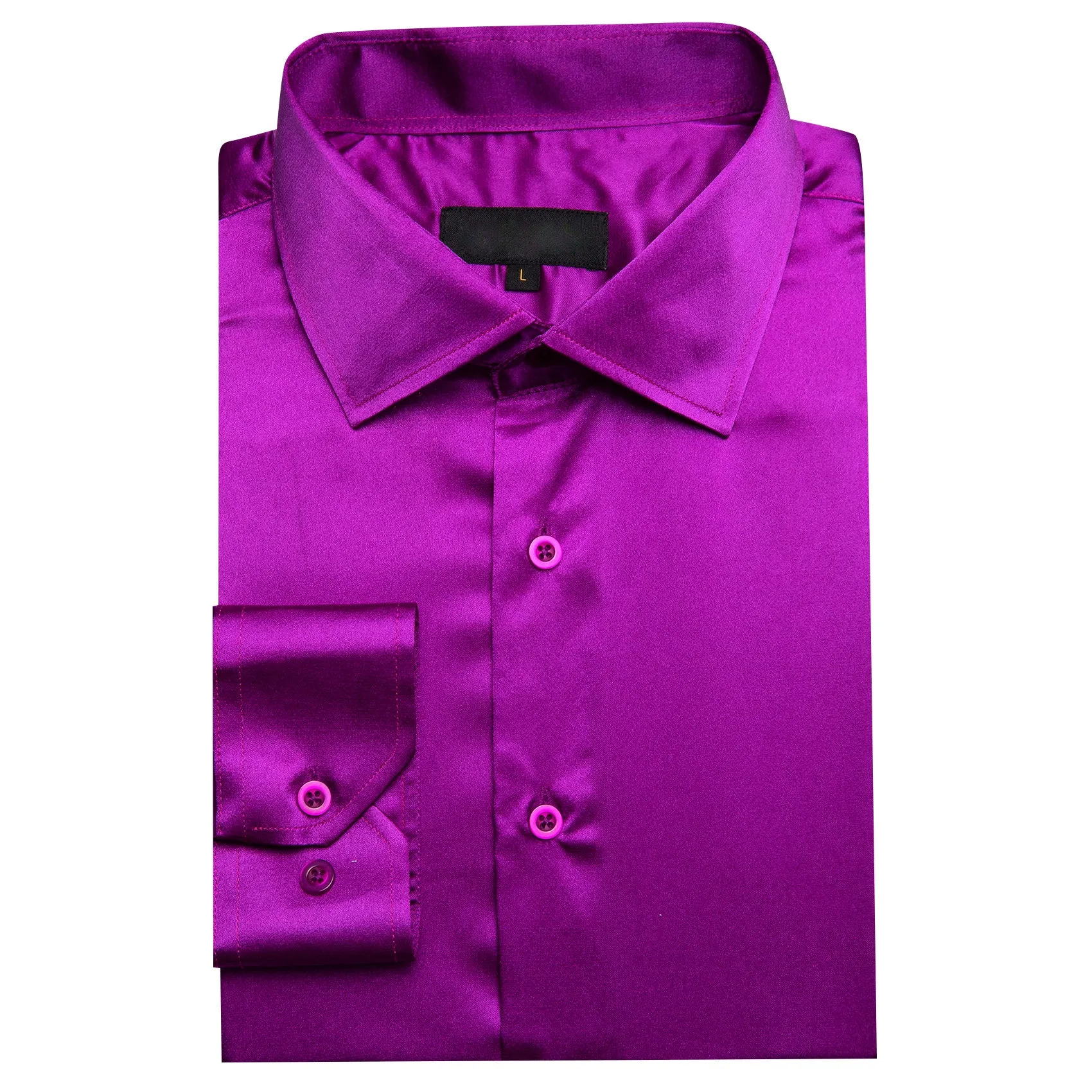 Dark Purple Solid Satin Silk Men's Long Sleeve Shirt