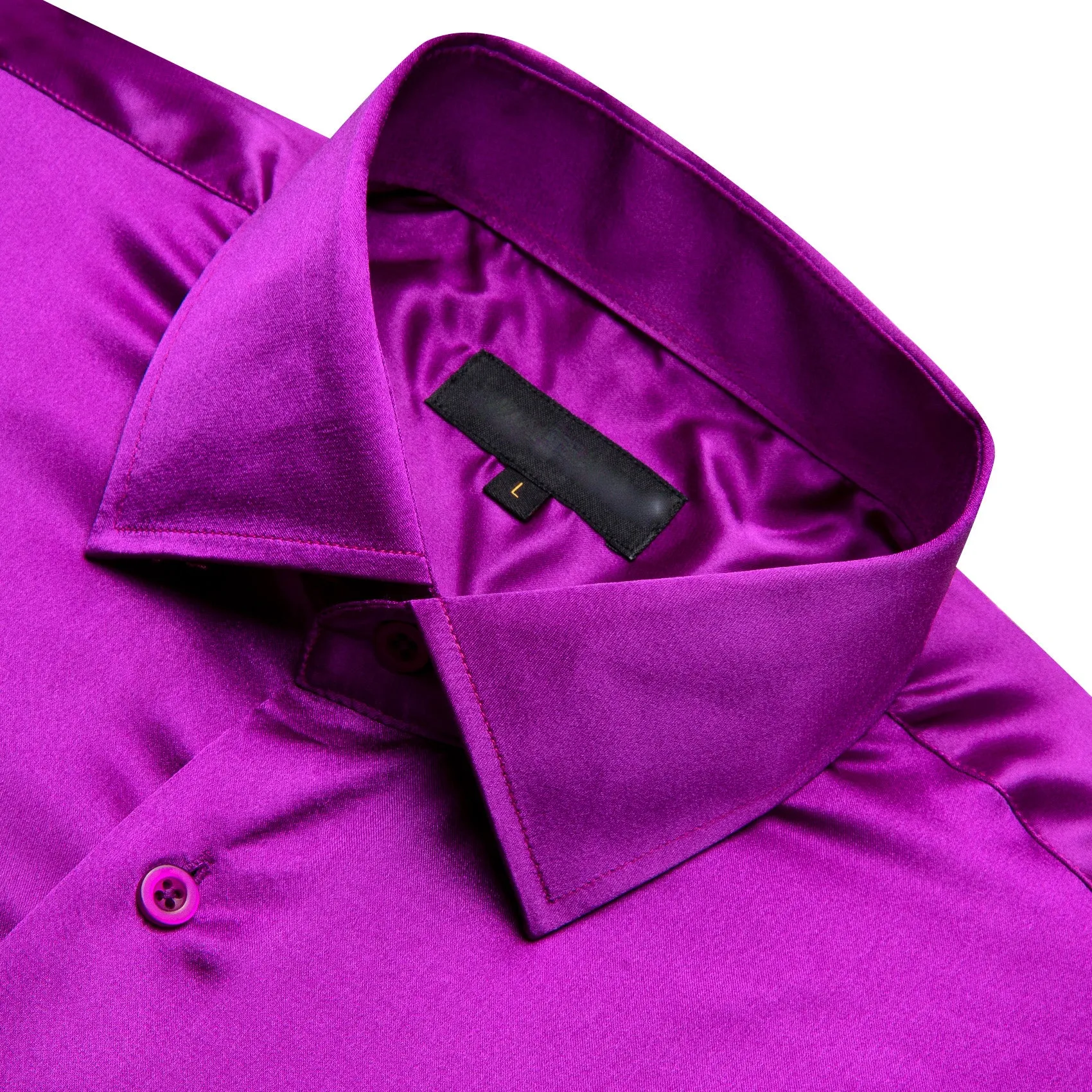 Dark Purple Solid Satin Silk Men's Long Sleeve Shirt