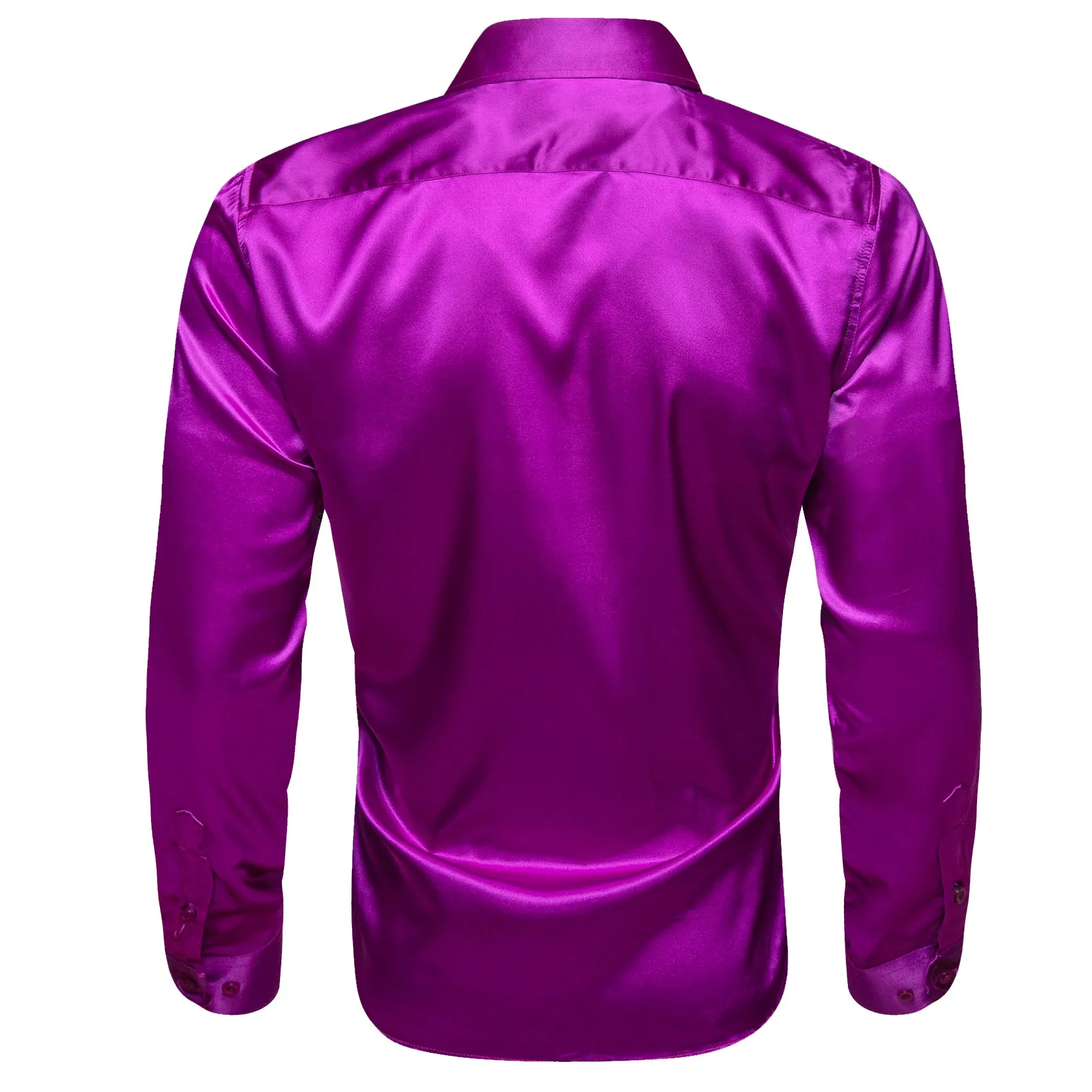 Dark Purple Solid Satin Silk Men's Long Sleeve Shirt