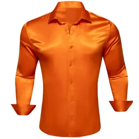 DarkOrange Solid Silk Men's Long Sleeve Shirt