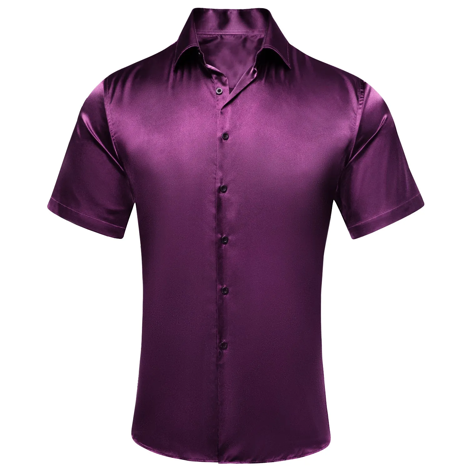 Deep Purple Solid Satin Men's Short Sleeve Shirt