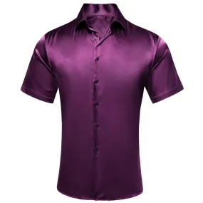 Deep Purple Solid Satin Men's Short Sleeve Shirt