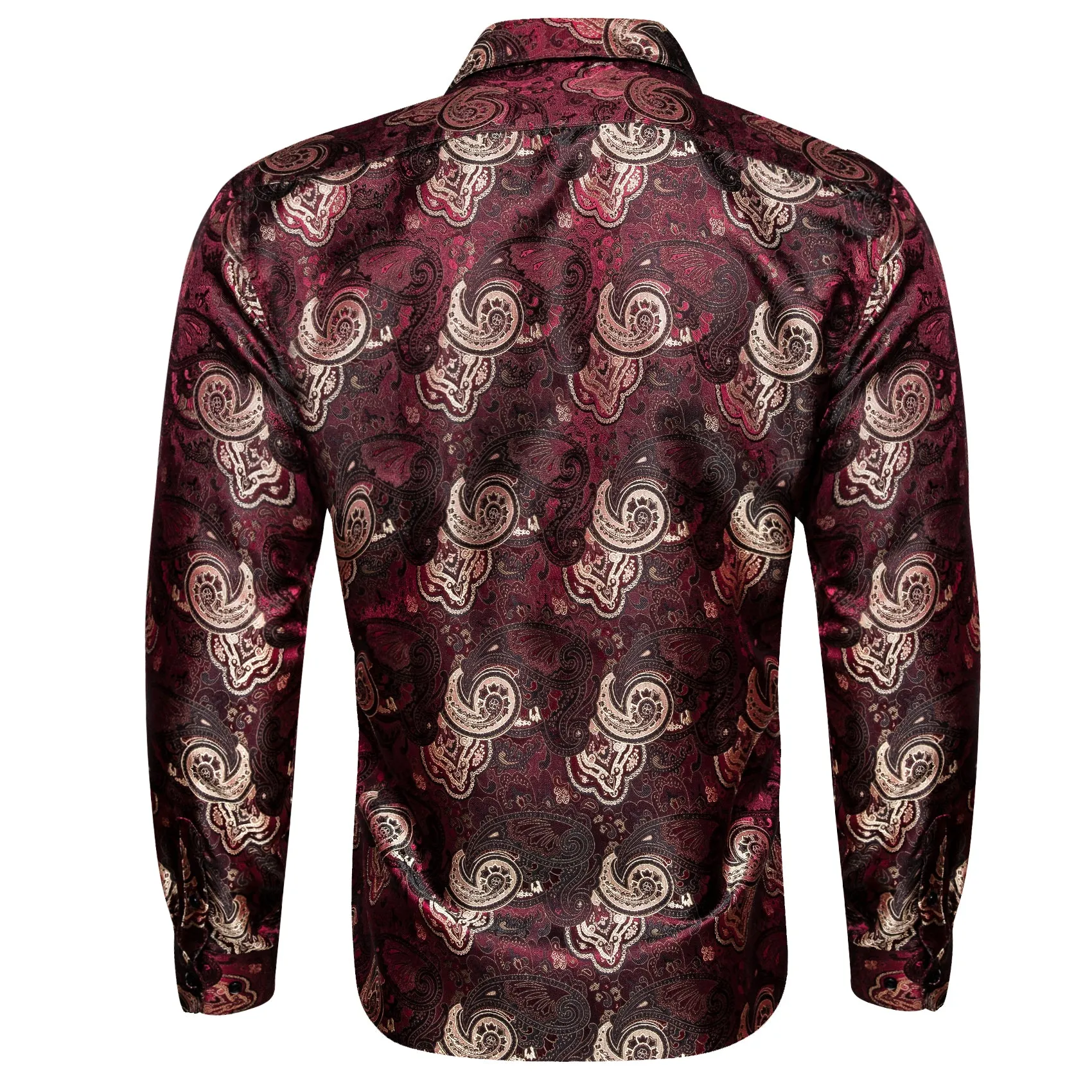 Deep Red Champagne Paisley Men's Long Sleeve Shirt