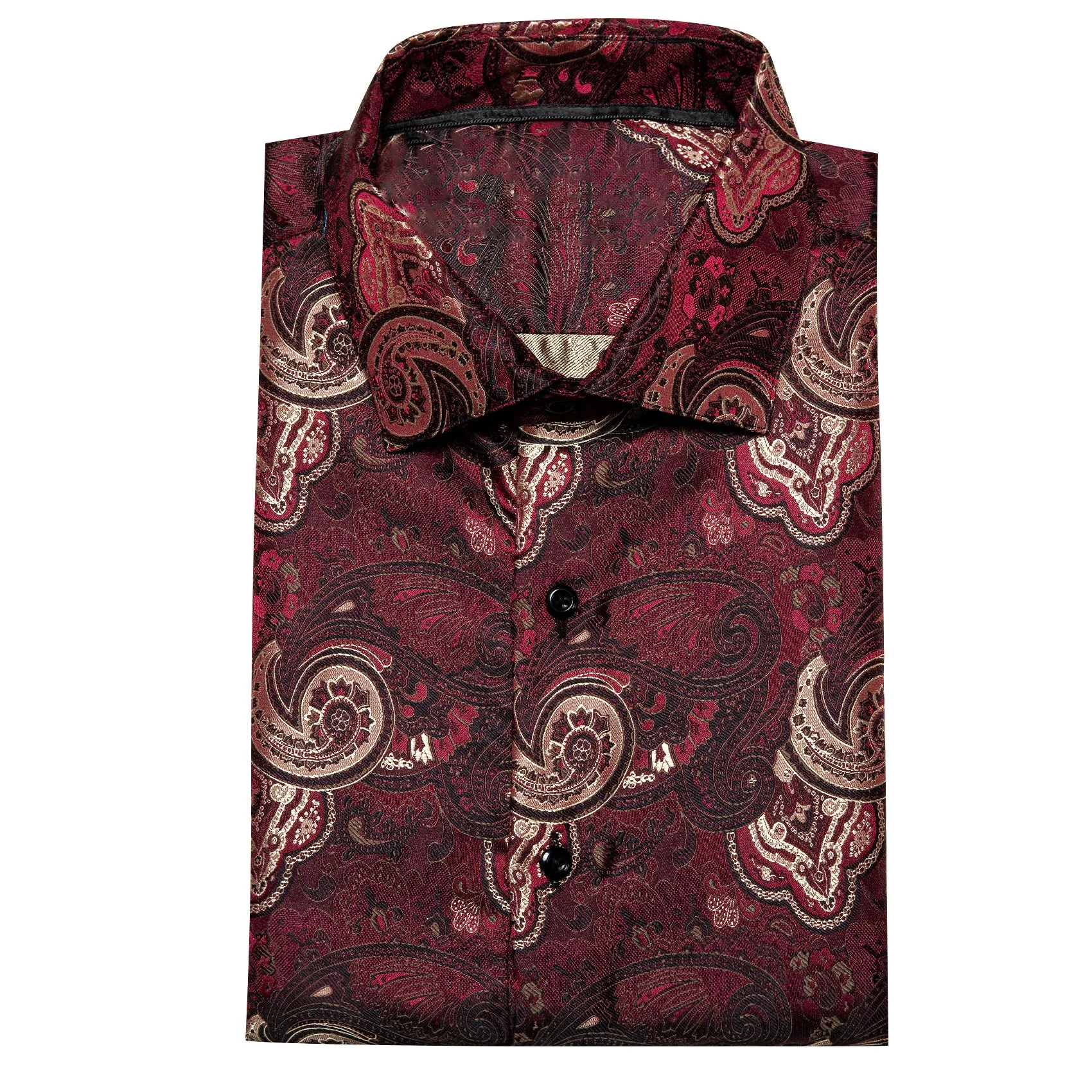 Deep Red Champagne Paisley Men's Long Sleeve Shirt