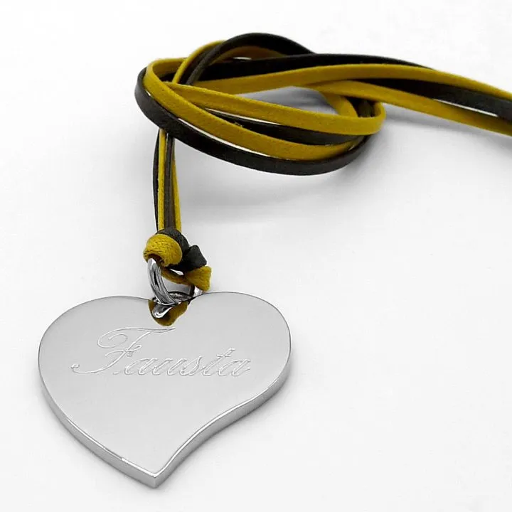 Dog Tag Heart Medallion in Polished Nickel