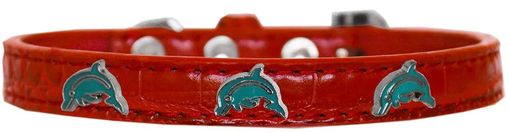 Dolphin Widget Croc Dog Collar Red Size 18