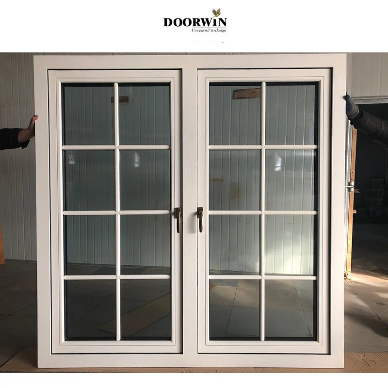 Doorwin 2021Fashion insulated divided lite glass white color wood windows home door window for cheap design house wooden style