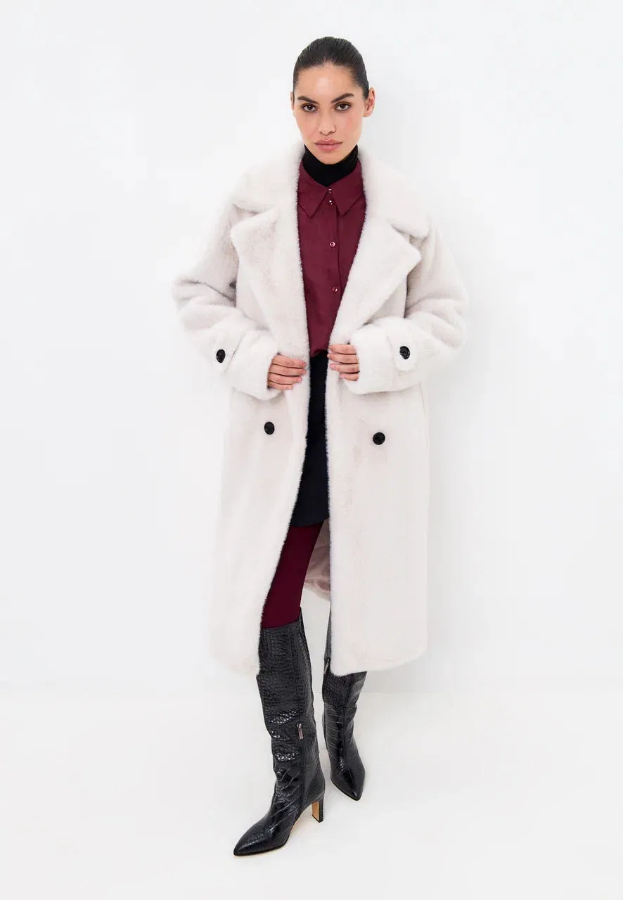 Double-Buttoned Faux Fur Coat Miriam - White