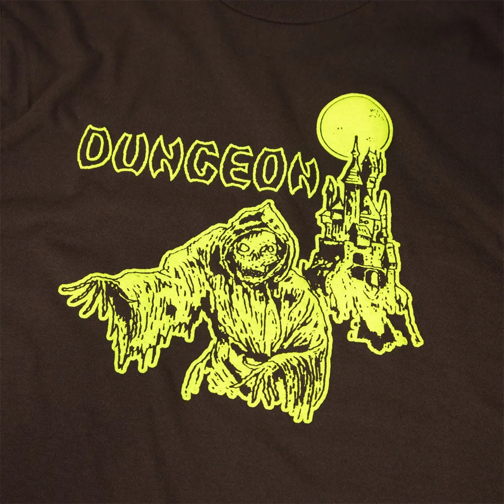 Dungeon - Tower Longsleeve T-Shirt - Chocolate Brown / Neon Yellow