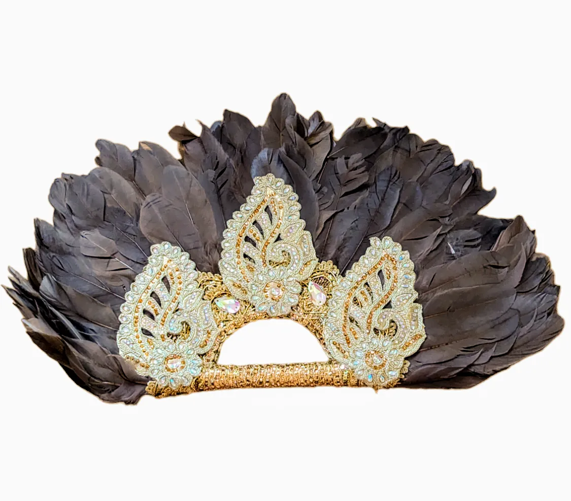 Dupsie's AyoFẹ́ Brown and Gold Nigerian African Wedding Feather Fan DPFFBG3