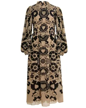 Ecru Edna Print Long Sleeve Smocked Dress