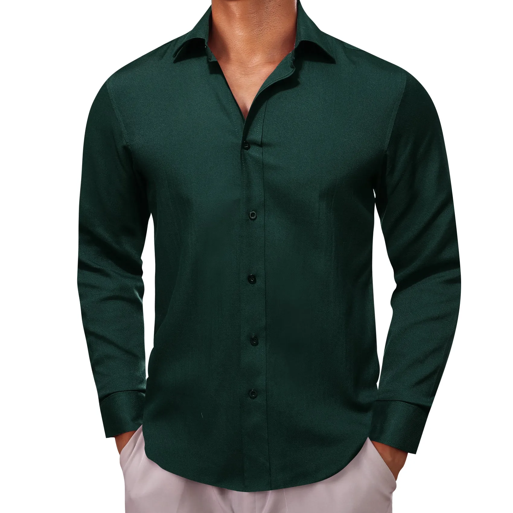 Emerald Green Solid Men's Long Sleeve Casual Shirt