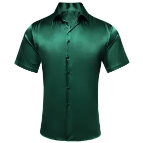 Emerald Green Solid Satin Men's Short Sleeve Shirt