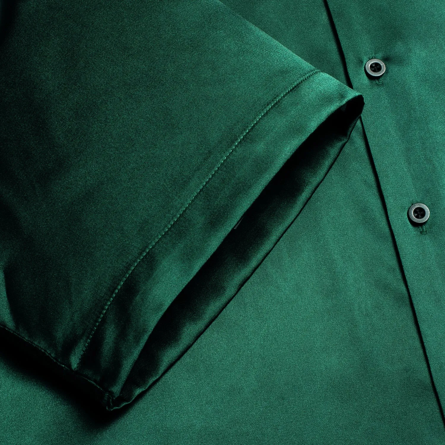 Emerald Green Solid Satin Men's Short Sleeve Shirt