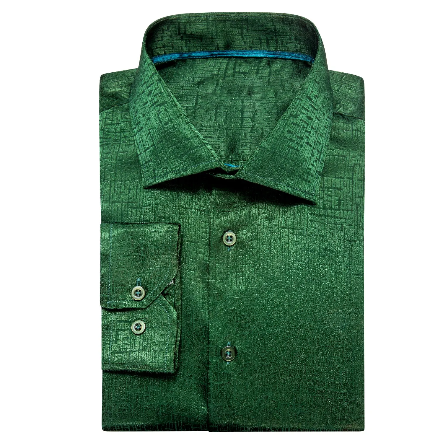 Emerald Green Solid Silk Men's Long Sleeve Shirt