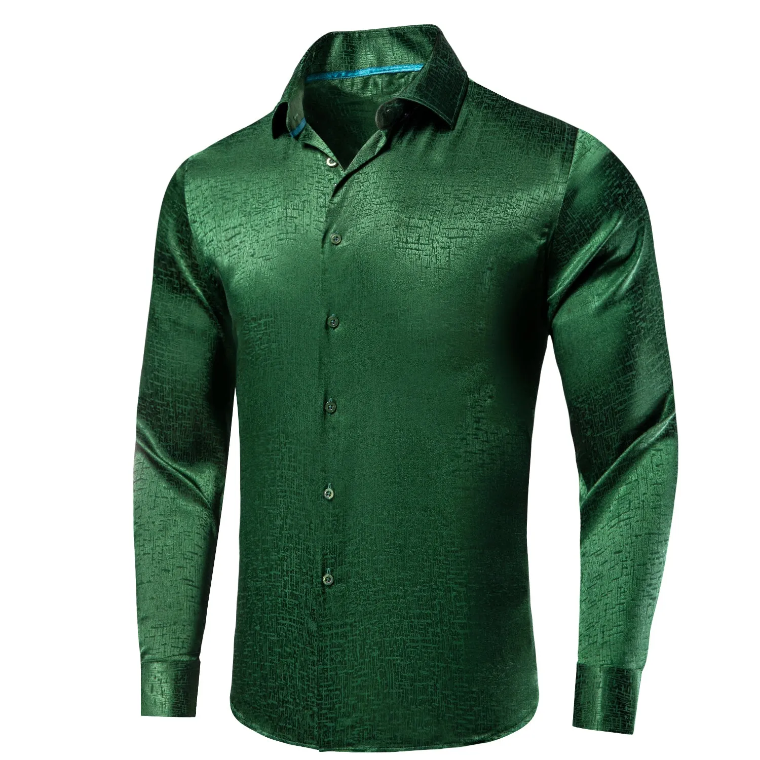 Emerald Green Solid Silk Men's Long Sleeve Shirt